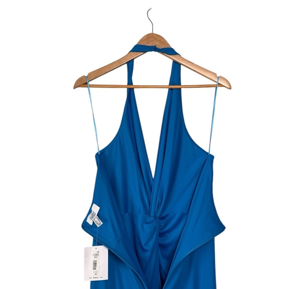Badgley Mischka Royal Blue Halter Maxi Gown with Front Slit - Picture 7 of 15